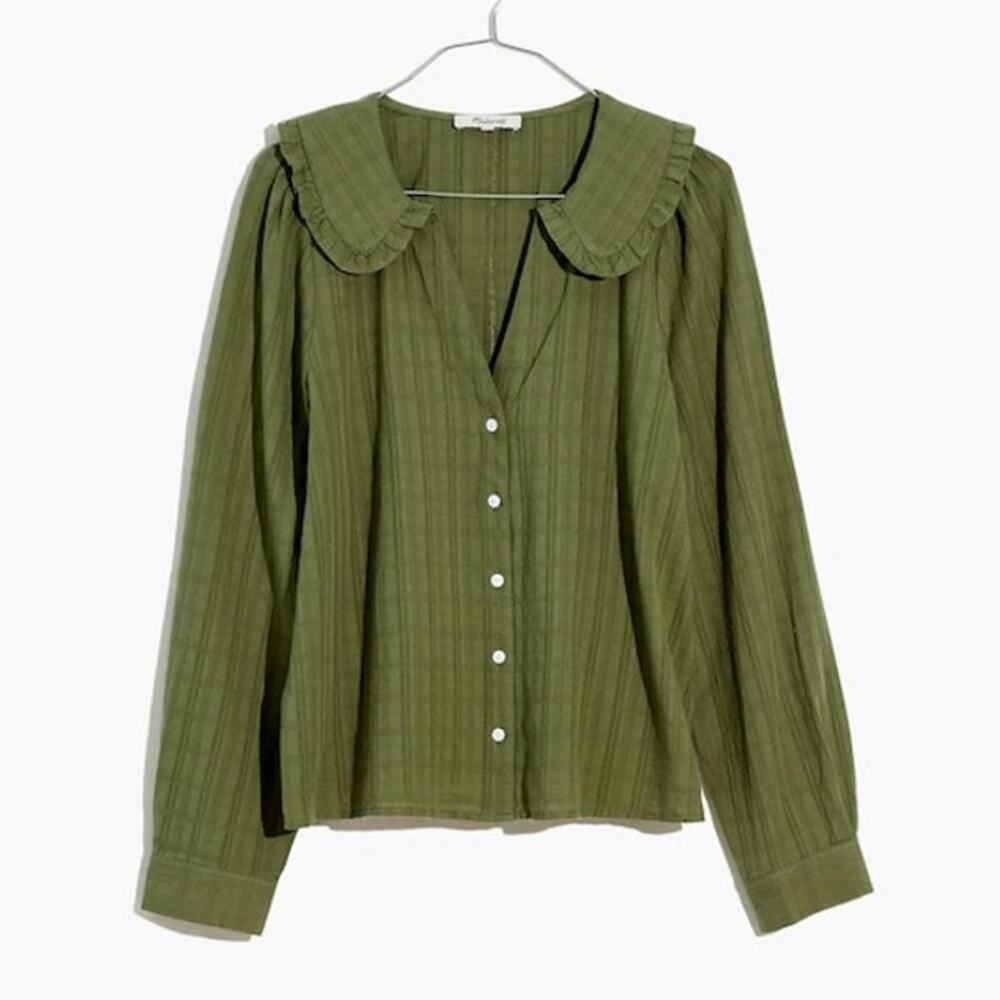 Madewell Ruffle-Collar Button-Up Shirt in Syril Plaid Size 14